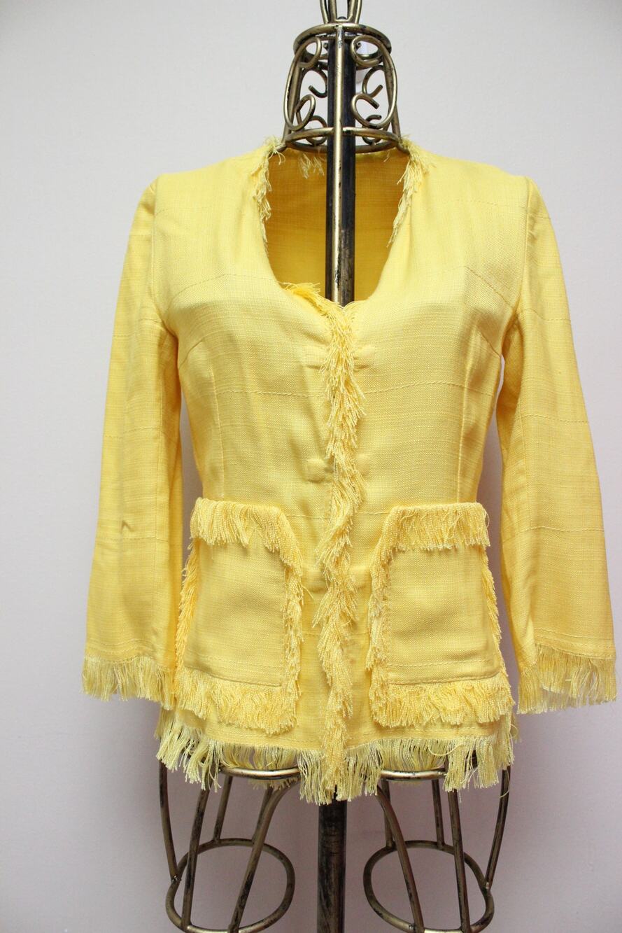 Dolce & Gabbana Bright Yellow Fringe Blazer Jacket Size 42/US 6